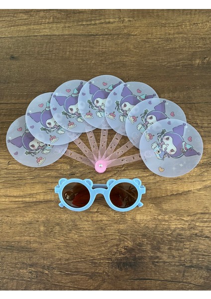 Kız Çocuk Kuromi Yelpaze ve Güneş Gözlüğü Set