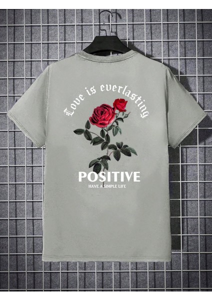 Erkek Gri Bisiklet Yaka Love Is Overlasting Baskılı T-Shirt fırsatları