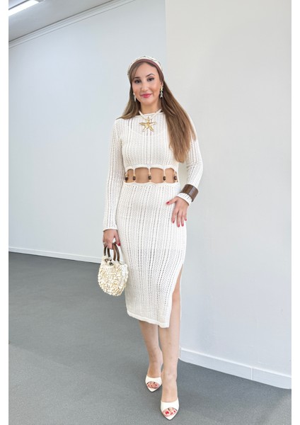 Afrodit Ajurlu Içi Astarlı Midi Elbise