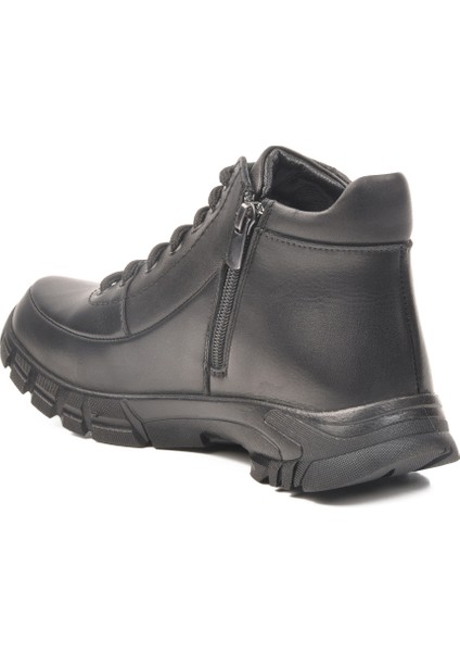 Siyah Hakiki Deri Fermuarlı Bağcık Detaylı Kadın Düz Bot fırsatları