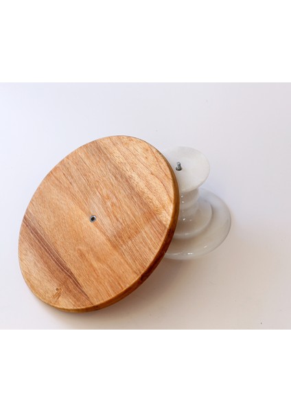 Gaia Beyaz Mermer Ayaklı 29CM Veya 32CM Ahşap Tablalı Kek & Pasta Sunumluğu - Kek Standı - Fanus Dahildir - Mermer Kek Fanusu indirimleri