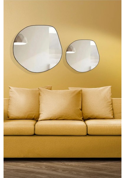 Modern Siyah Dalgalı Duvar Aynası, Şık ve Dekoratif 2'li Set modelleri