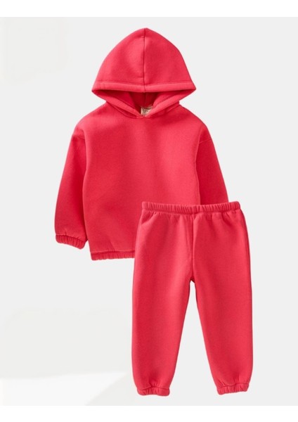 3 Iplik Şardonlu Kapüşonlu Lastikli Basic Unisex Çocuk Takım