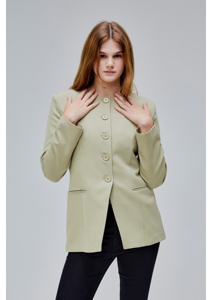 Açık Haki Bisiklet Yaka Regular Dokuma Ceket