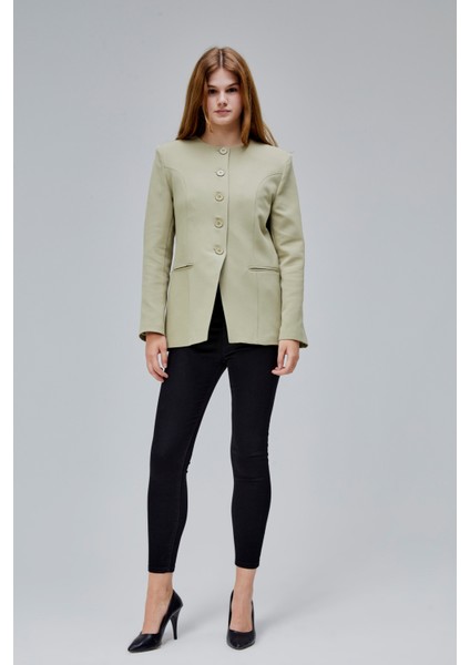 Açık Haki Bisiklet Yaka Regular Dokuma Ceket modelleri