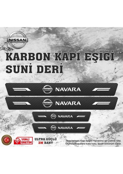 Nissan Navara Uyumlu Deri Karbon Kapı Eşiği Koruyucu Bant 4 Adet