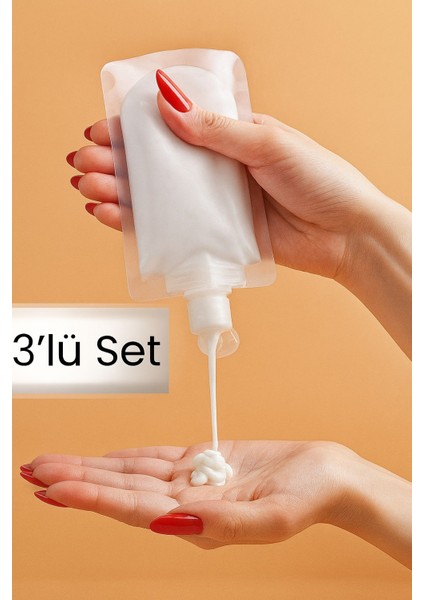 3’lü 100 ml Seyahat Tipi Şampuan Krem Losyon Kabı Seti