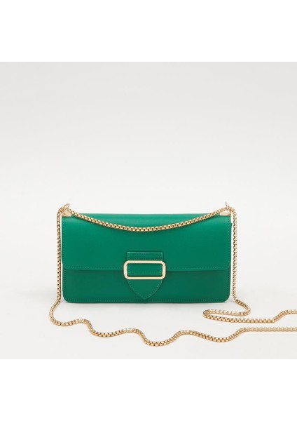 Yeşil Hasır Zincirli Omuz Çantası