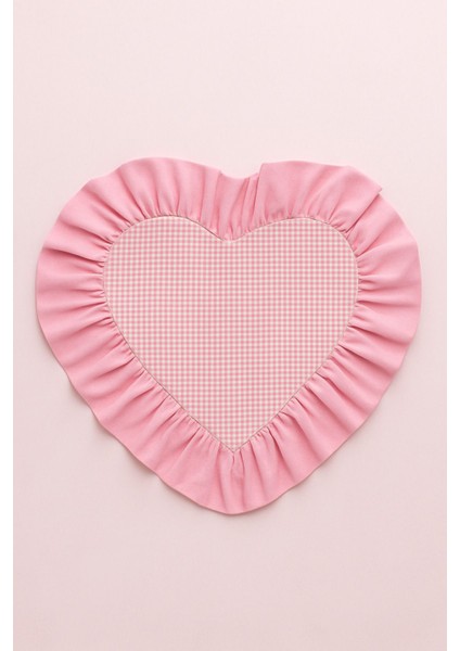 1 Adet Kalp Şeklinde Pembe Pötikareli Fırfırlı Amerikan Servis / Romantik Dekoratif Supla