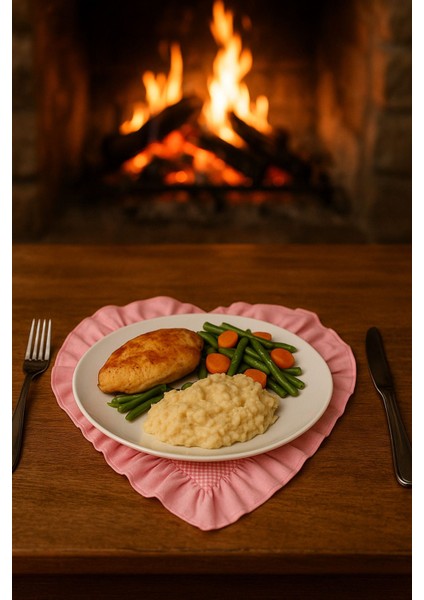 1 Adet Kalp Şeklinde Pembe Pötikareli Fırfırlı Amerikan Servis / Romantik Dekoratif Supla fiyatları