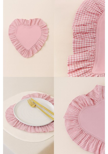 1 Adet Kalp Şeklinde Pembe Pötikareli Fırfırlı Amerikan Servis / Romantik Dekoratif Supla modelleri