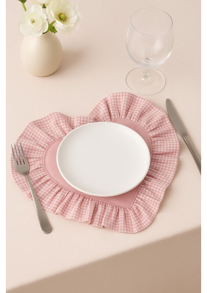 1 Adet Kalp Şeklinde Pembe Pötikareli Fırfırlı Amerikan Servis / Romantik Dekoratif Supla indirimleri