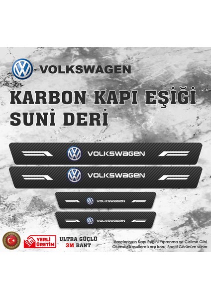 Volkswagen Uyumlu Deri Karbon Kapı Eşiği Koruyucu Bant 4 Adet