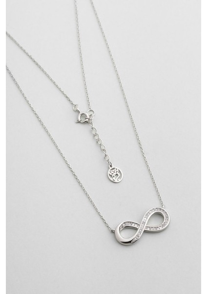 Sonsuz Aşk 18 Ayar Beyaz Altın Kaplama 45 cm Gümüş Kolye