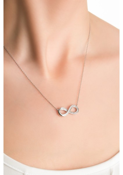 Sonsuz Aşk 18 Ayar Beyaz Altın Kaplama 45 cm Gümüş Kolye fiyatları