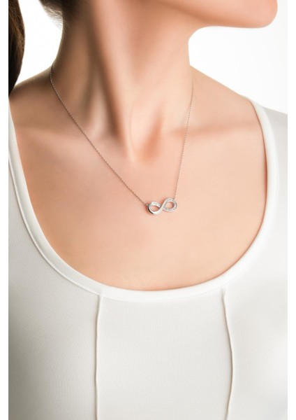 Sonsuz Aşk 18 Ayar Beyaz Altın Kaplama 45 cm Gümüş Kolye fırsatları