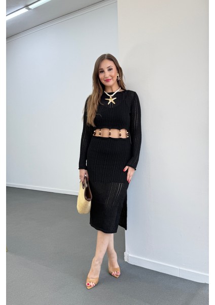 Afrodit Ajurlu Içi Astarlı Midi Elbise