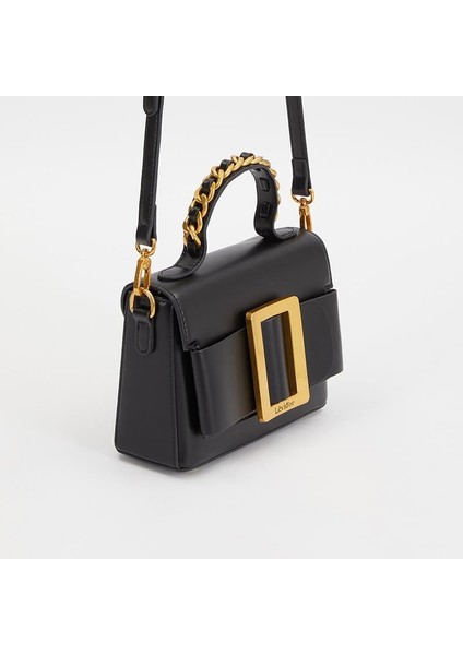 Siyah Zincir Işlemeli Premium Kadın El Çantası