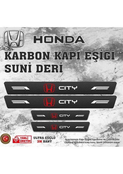 Honda City Uyumlu Deri Karbon Kapı Eşiği Koruyucu Bant 4 Adet