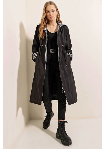 Siyah Kadın Trençkot 9091 fiyatları