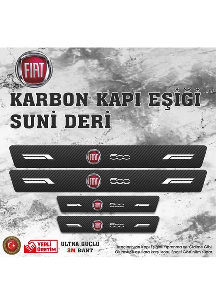 Fiat 500 Uyumlu Deri Karbon Kapı Eşiği Koruyucu Bant 4 Adet