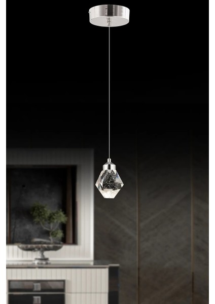 Istanbul Avize Kabarcıklı Liya Tekli Gümüş 3 Renk Ledli Modern LED Avize