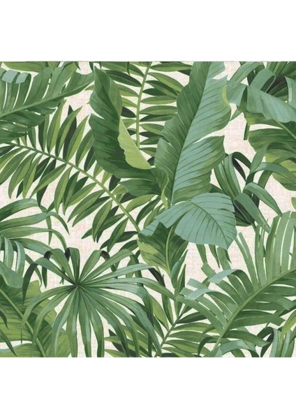 Açık Yeşil Büyük Yapraklı Tropikal Duvar Kağıdı, 5,33 M² fırsatları