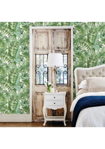 Açık Yeşil Büyük Yapraklı Tropikal Duvar Kağıdı, 5,33 M² indirimleri