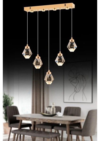 Istanbul Avize Kabarcıklı Liya Yemek Masası 5'li Gold Kumandalı 3 Renk Ledli Modern LED Avize fiyatları