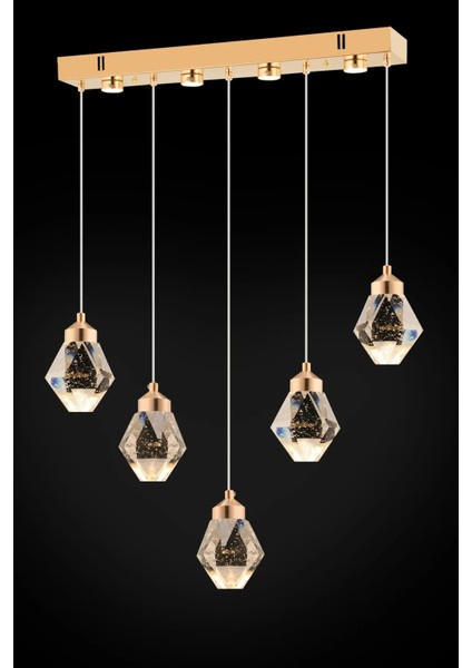 Istanbul Avize Kabarcıklı Liya Yemek Masası 5'li Gold Kumandalı 3 Renk Ledli Modern LED Avize modelleri