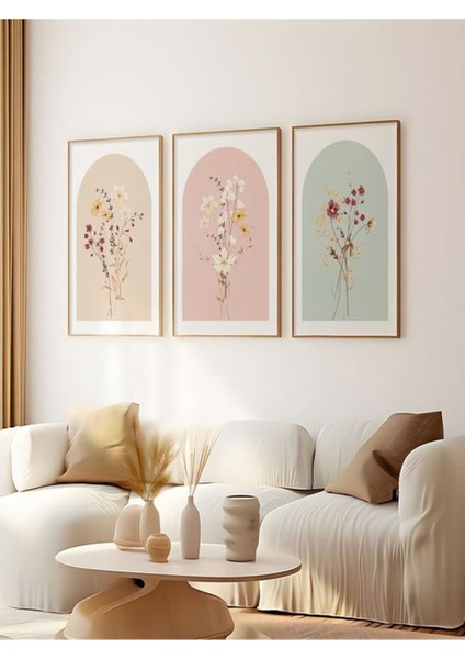 Ahşap Çerçeveli 3 Lü Soyut Tablo, Ev ve Ofis Dekorasyonu Için Şık Seçenek