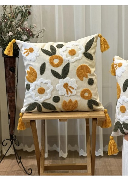 2'li Çiçekli Punch Işlemeli Nakışlı Dekoratif Premium Kırlent Kılıfı fiyatları