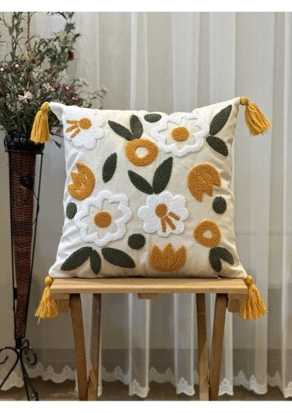 2'li Çiçekli Punch Işlemeli Nakışlı Dekoratif Premium Kırlent Kılıfı modelleri