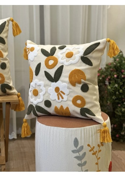 2'li Çiçekli Punch Işlemeli Nakışlı Dekoratif Premium Kırlent Kılıfı fırsatları