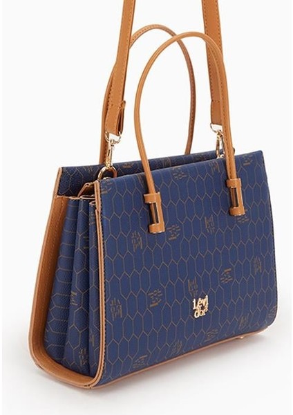 Lacivert Petek Baskılı Üç Gözlü Kadın El Çantası