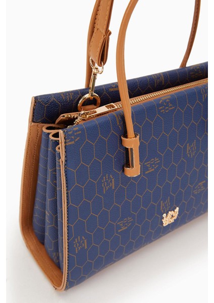 Lacivert Petek Baskılı Üç Gözlü Kadın El Çantası fırsatları