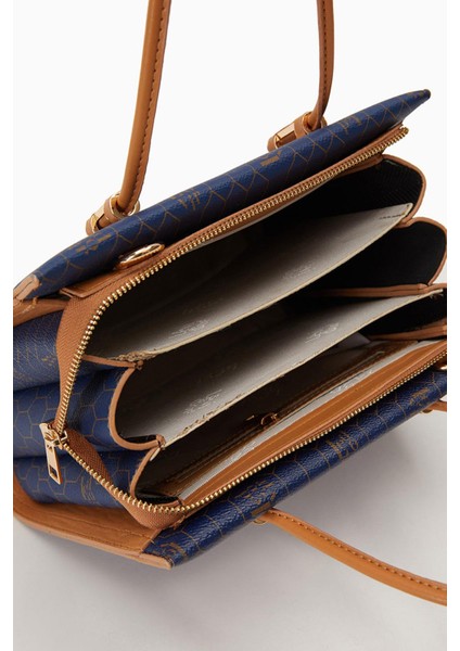 Lacivert Petek Baskılı Üç Gözlü Kadın El Çantası indirimleri