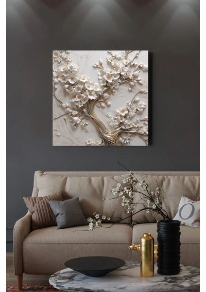 Beyaz Çiçekli Ağaç Hd Kaliteli Kanvas Tablo, Ev ve Ofis Dekorasyonu Için fiyatları