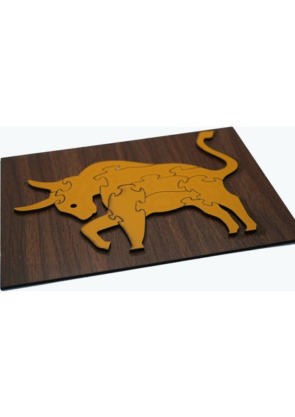 Çocuklar Için Eğitici ve Öğretici Ahşap Yapboz Puzzle Bul Tak Birleştirme Boğa Renkli