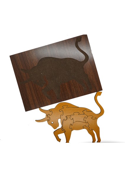 Çocuklar Için Eğitici ve Öğretici Ahşap Yapboz Puzzle Bul Tak Birleştirme Boğa Renkli fırsatları