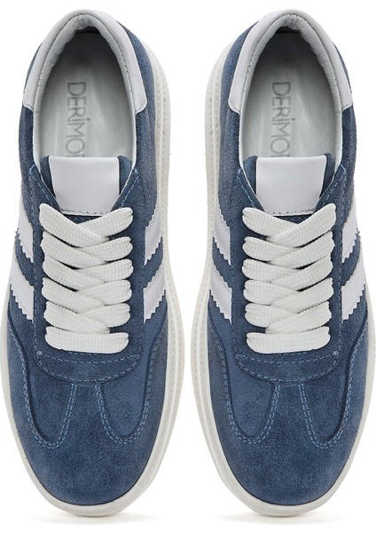 Kadın Mavi Bağcıklı Kalın Tabanlı Süet Deri Sneaker 25SFD511010