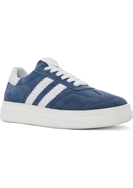 Kadın Mavi Bağcıklı Kalın Tabanlı Süet Deri Sneaker 25SFD511010
