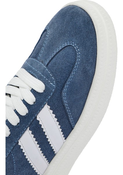 Kadın Mavi Bağcıklı Kalın Tabanlı Süet Deri Sneaker 25SFD511010
