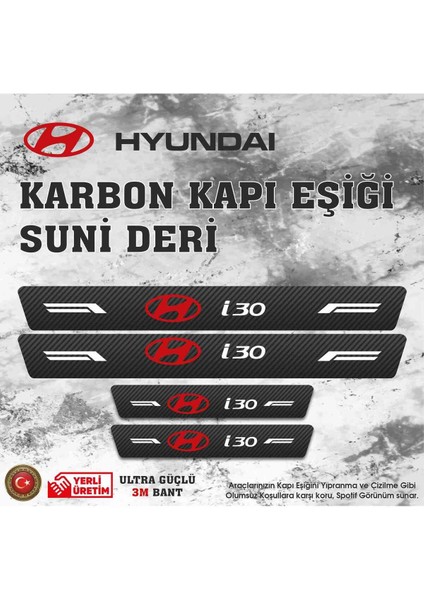 Hyundai I 30 Uyumlu Deri Karbon Kapı Eşiği Koruyucu Bant 4 Adet