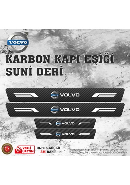 Volvo Uyumlu Deri Karbon Kapı Eşiği Koruyucu Bant 4 Adet