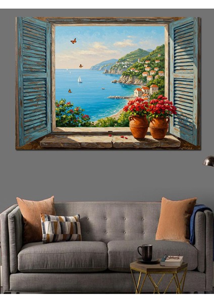 Renkli Deniz ve Saksılar Temalı Dekoratif Kanvas ve Ahşap Tablo indirimleri