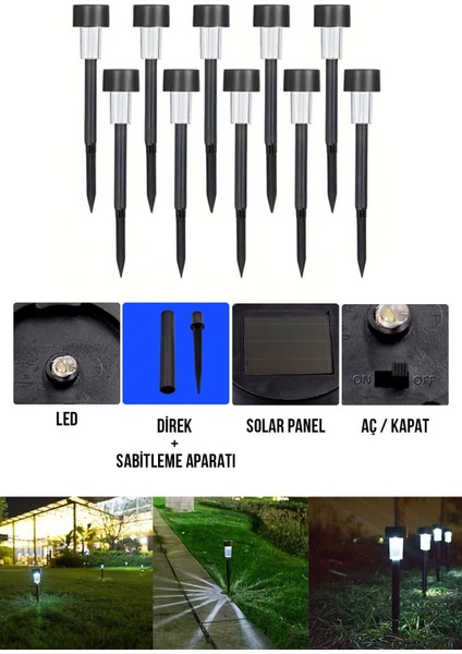 10'lu Güneş Enerjili LED Bahçe Yolu Lambası, Su Geçirmez, Renkli Işık Seti indirimleri
