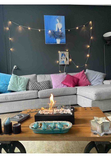 Şık Siyah Metal Masa Üstü Şömine ve Dekoratif Taş Hediye Seti fiyatları