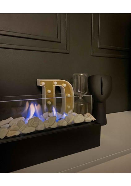 Şık Siyah Metal Masa Üstü Şömine ve Dekoratif Taş Hediye Seti indirimleri