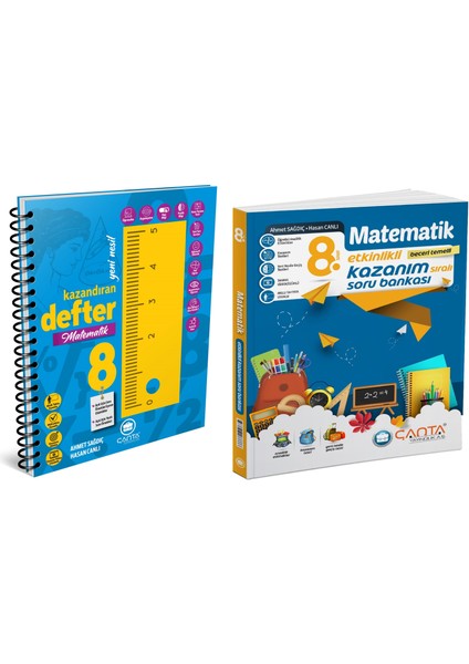 Çanta 2025 8. Sınıf Matematik Etkinlikli Kazanım Soru Bankası + Defter Seti 2 Kitap